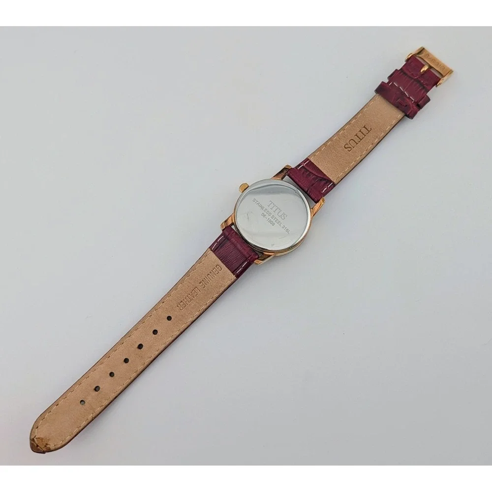 Titus Retrograde Multifunction Rose Gold Burgundy Leather Women's Watch 29mm